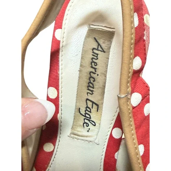 Vintage Red Polka Dot Slingback Wedge Heels Size 8.5 Retro Pinup Parisian Chic - Picture 11 of 12